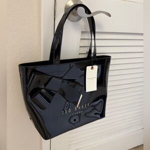 Ted Baker London Black Patent Bow Tote Shopper Bag NWT Large Glossy